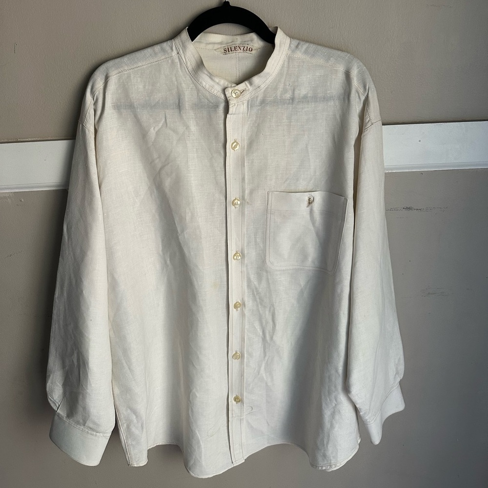 Silenzio Cream Button-Up Men’s Linen Shirt Size M